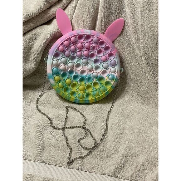 Poppet Crossbody Purse With Rabbit Ears Multicolor Long Metal Strap - Picture 2 of 5